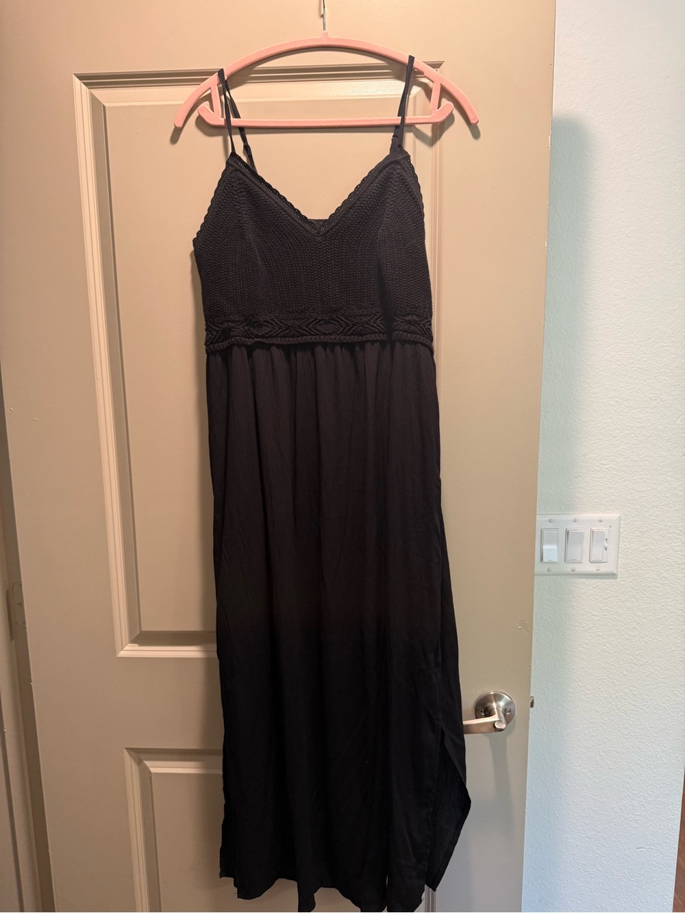 NWT No Boundaries XL Black Crochet Mixed Media Maxi Dress